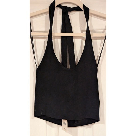 Cotton On‎ Black Ribbed Fitted Halter Crop Top Size S - Picture 2 of 7